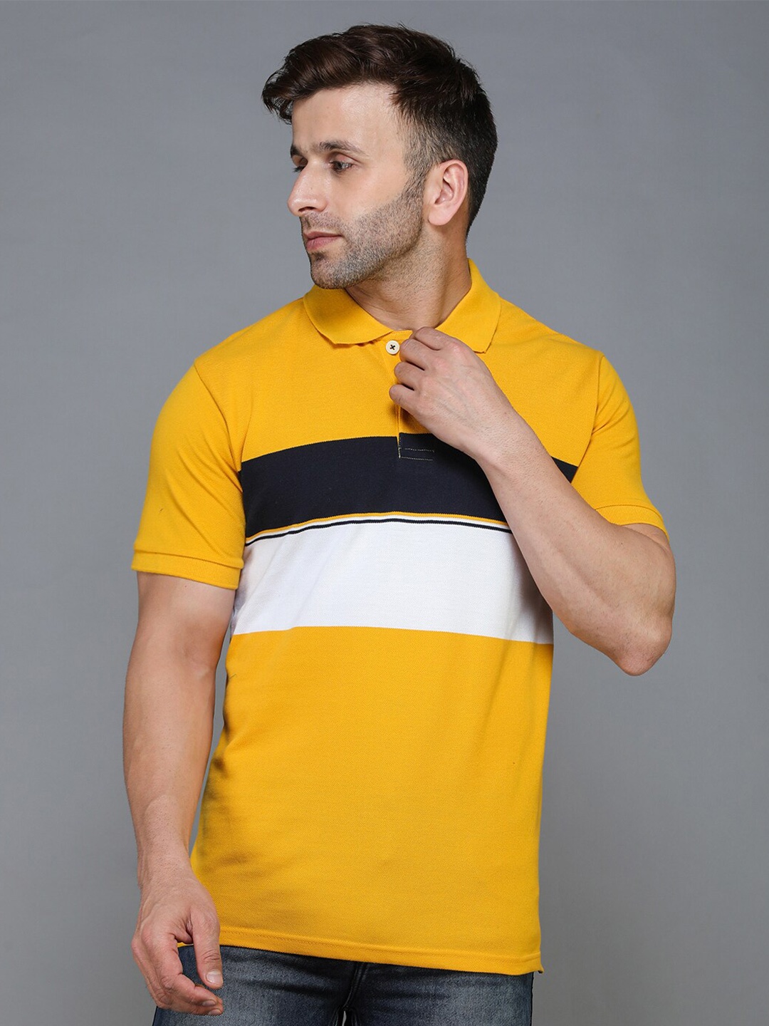 

TQS Colourblocked Regular Fit Cotton T-Shirt, Yellow
