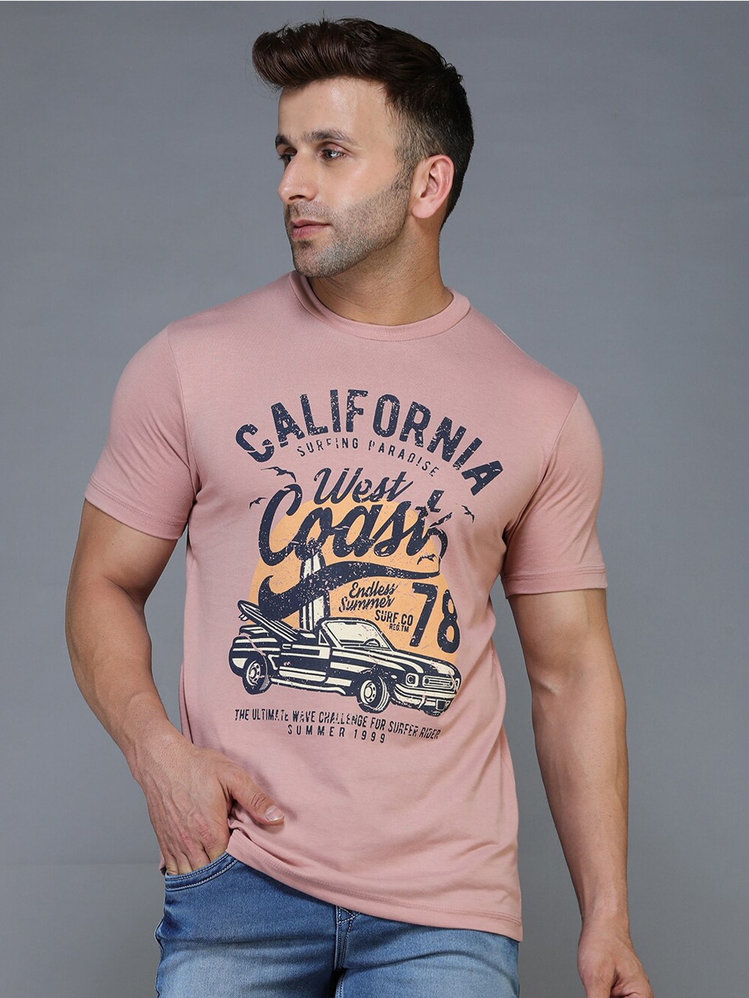 

TQS Typography Printed Regular Fit Cotton T-Shirt, Pink
