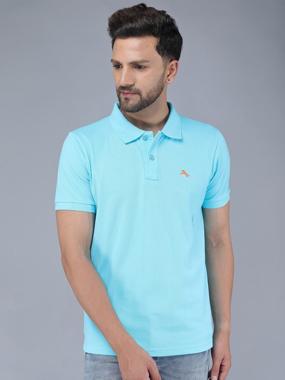 

TQS Polo Collar Slim Fit Cotton Casual T-Shirt, Blue