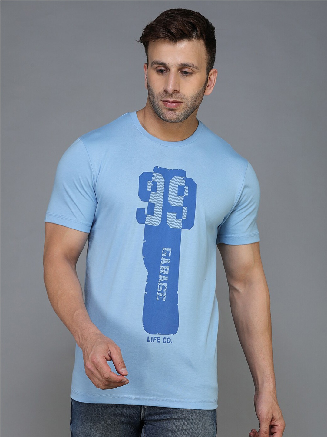 

TQS Typography Printed Regular Fit Pure Cotton Casual T-shirt, Blue