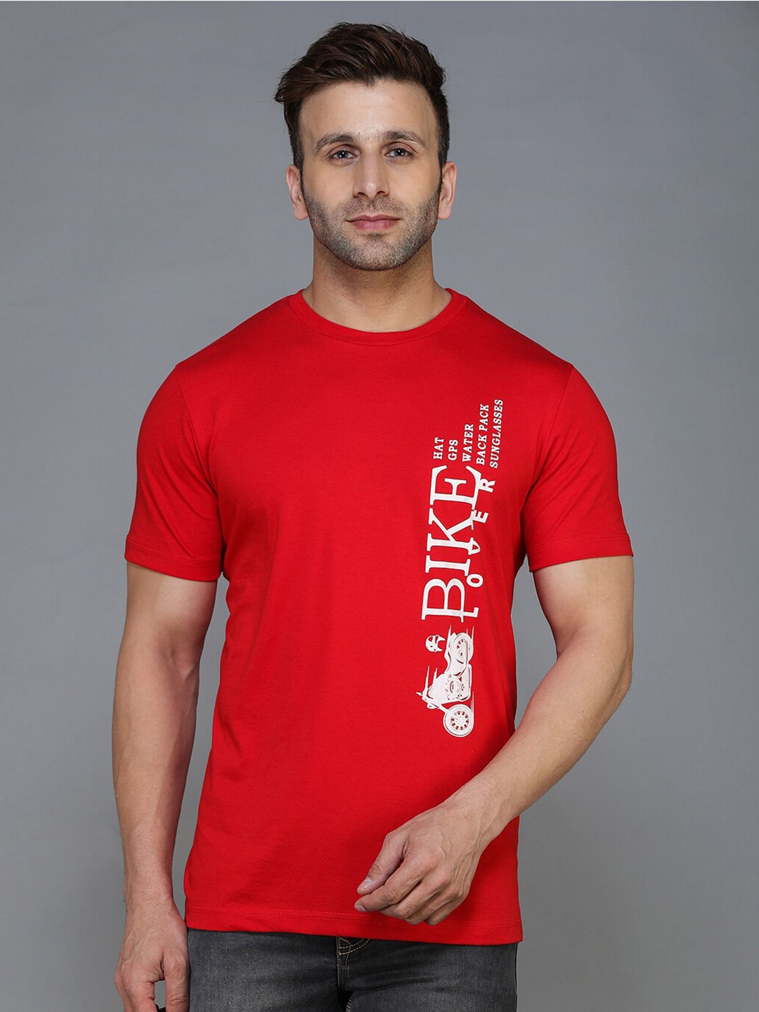 

TQS Typography Printed Round Neck Regular Fit Cotton Casual T-Shirt, Red