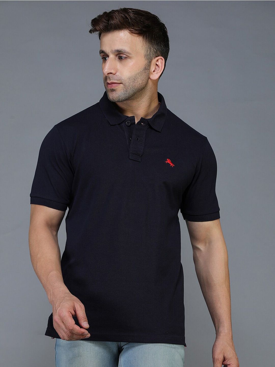 

TQS Polo Collar Regular Fit Cotton T-Shirt, Navy blue