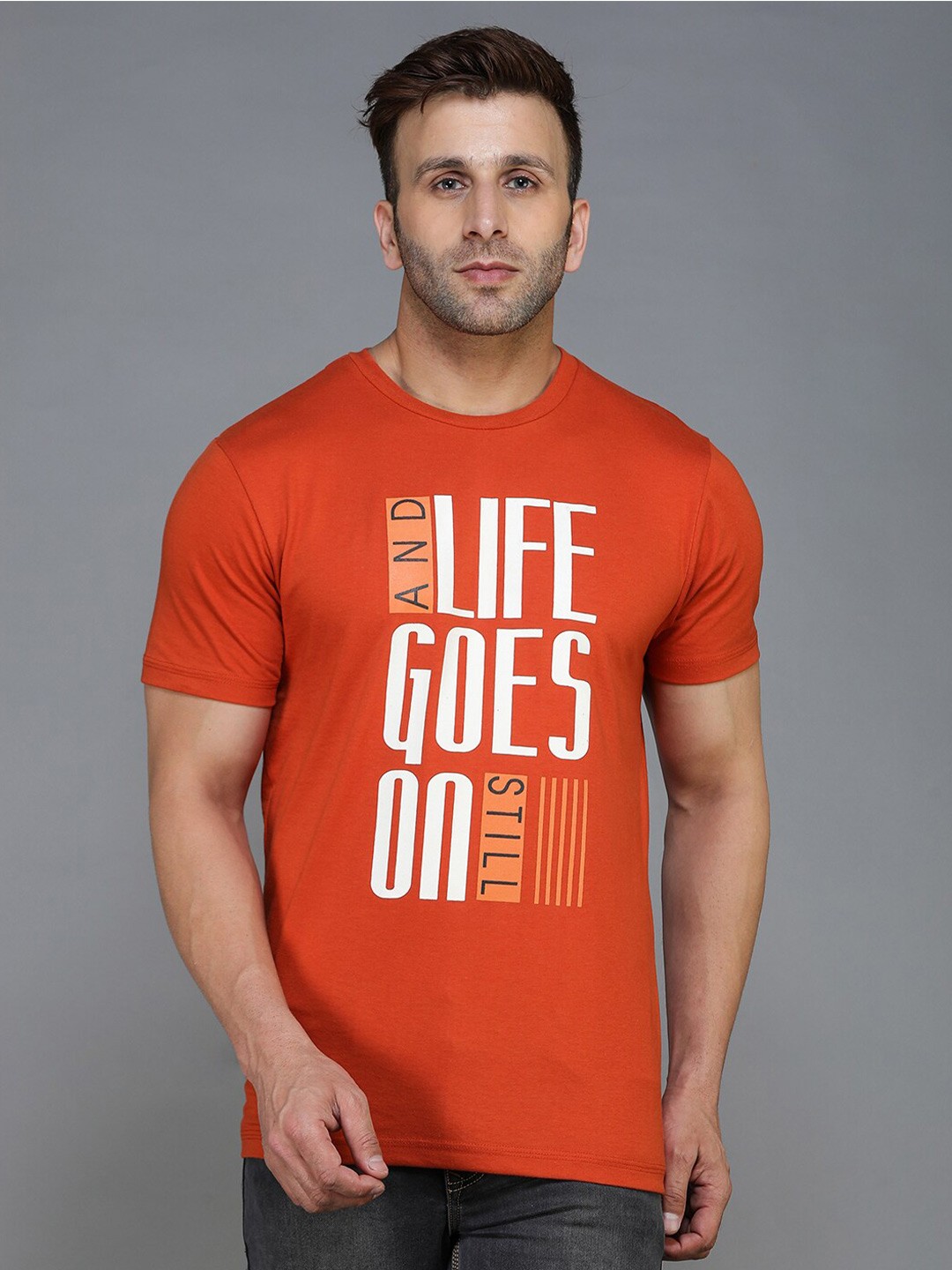 

TQS Typography Printed Regular Fit Pure Cotton Casual T-shirt, Rust