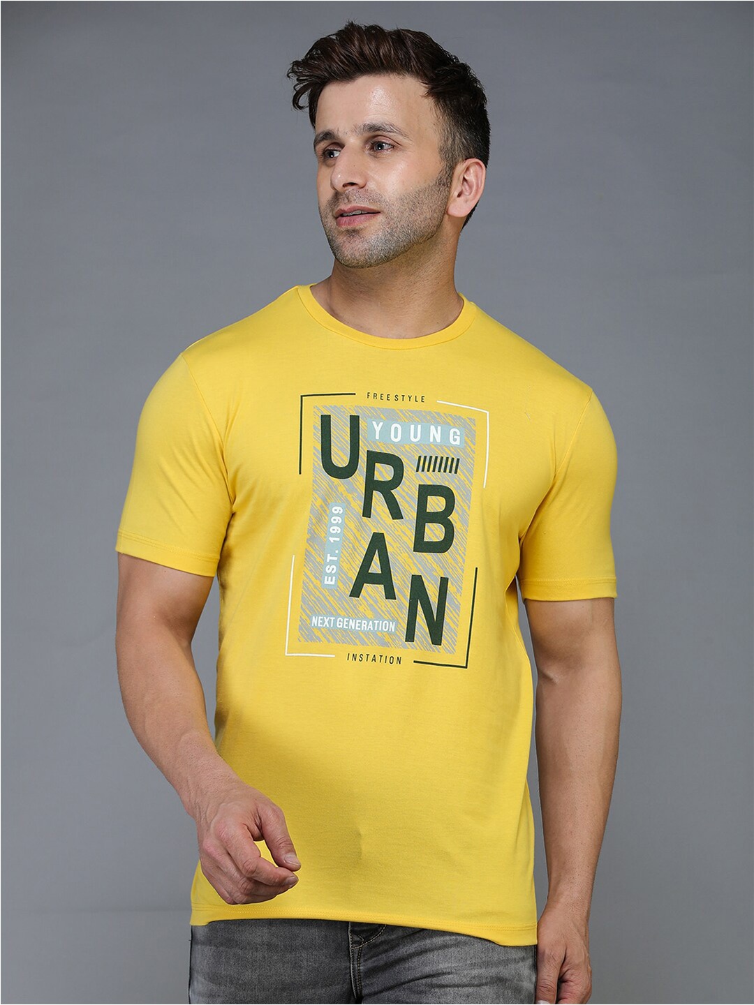 

TQS Typography Printed Regular Fit Pure Cotton Casual T-shirt, Yellow