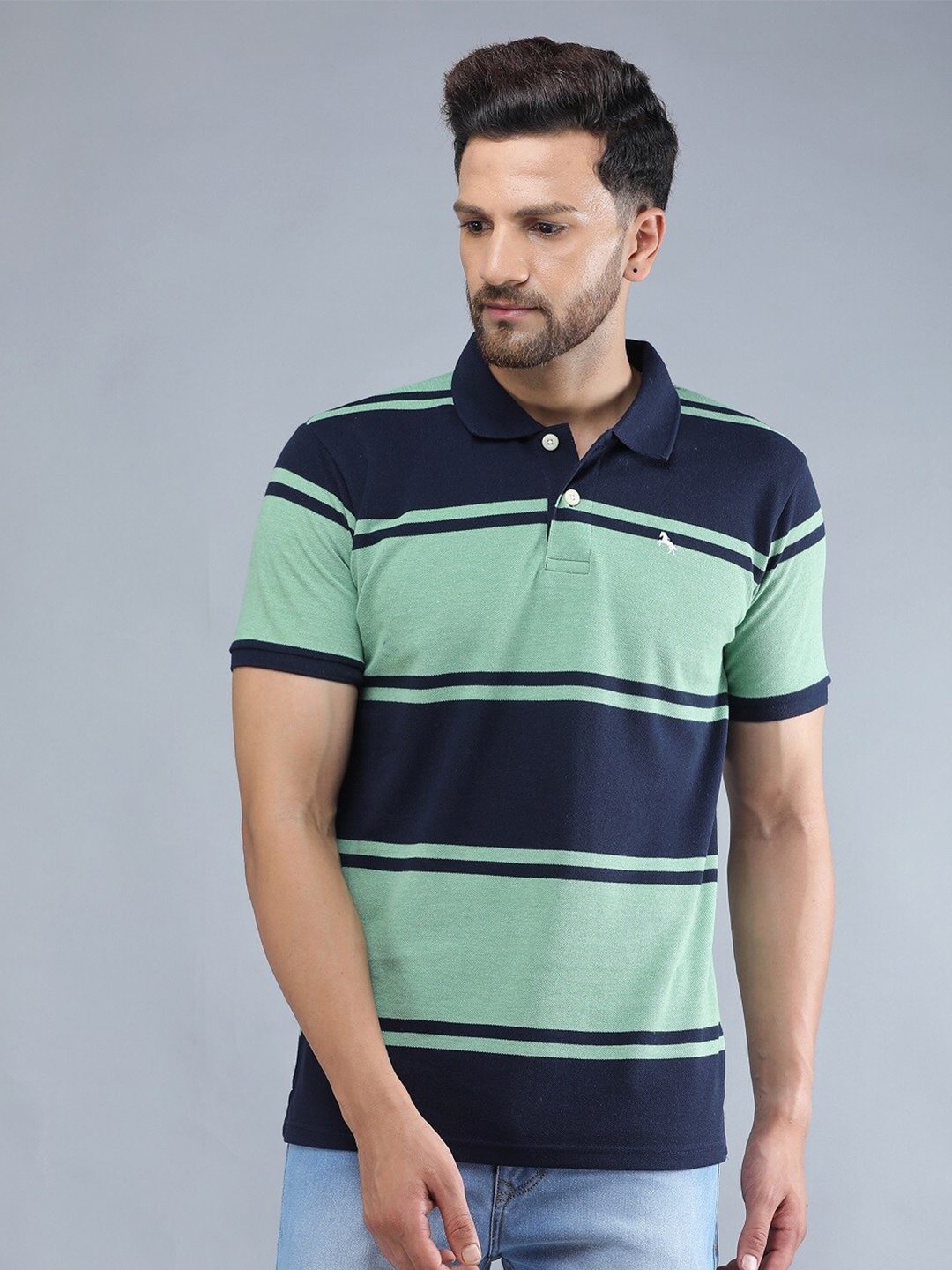 

TQS Striped Polo Collar Pure Cotton Slim Fit T-shirt, Olive