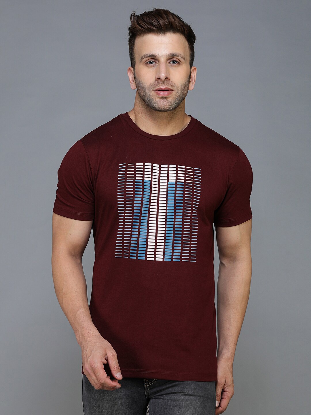 

TQS Geometric Printed Regular Fit Pure Cotton Casual T-shirt, Maroon