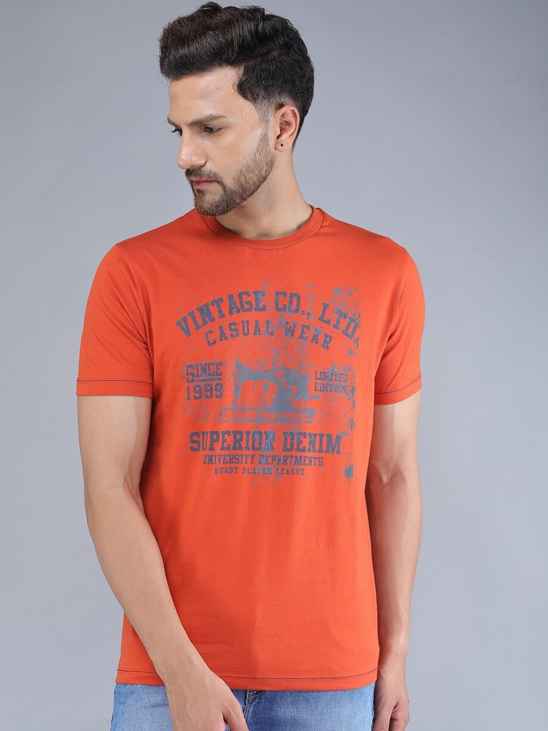 

TQS Typography Printed Slim Fit Pure Cotton T-Shirt, Rust