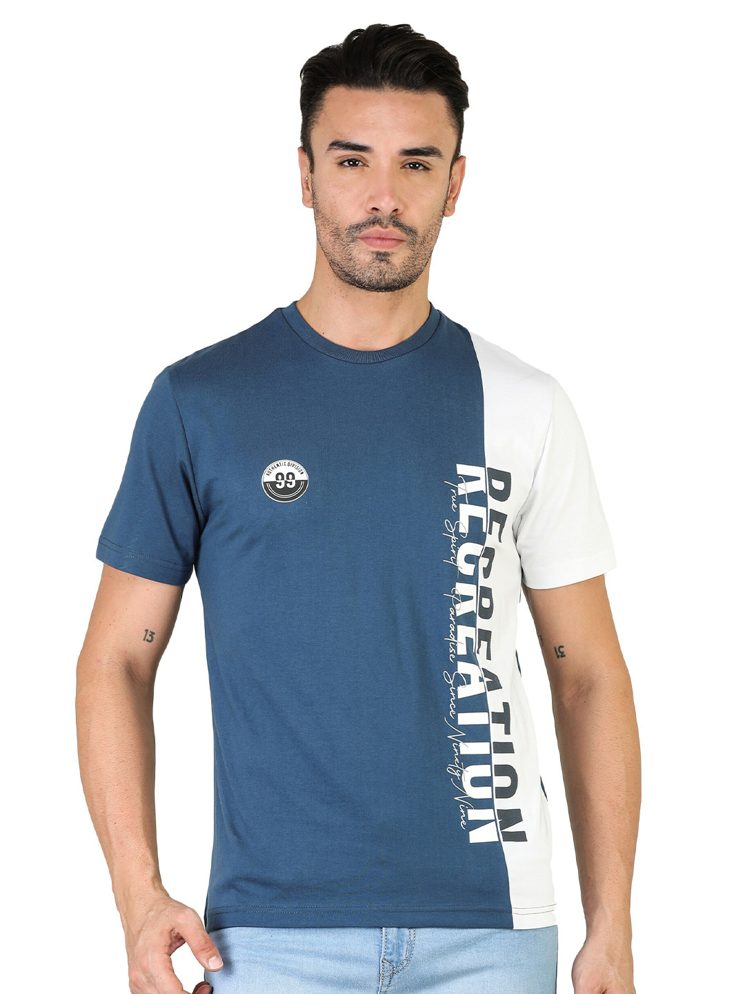 

TQS Colourblocked Slim Fit Cotton T-Shirt, Blue