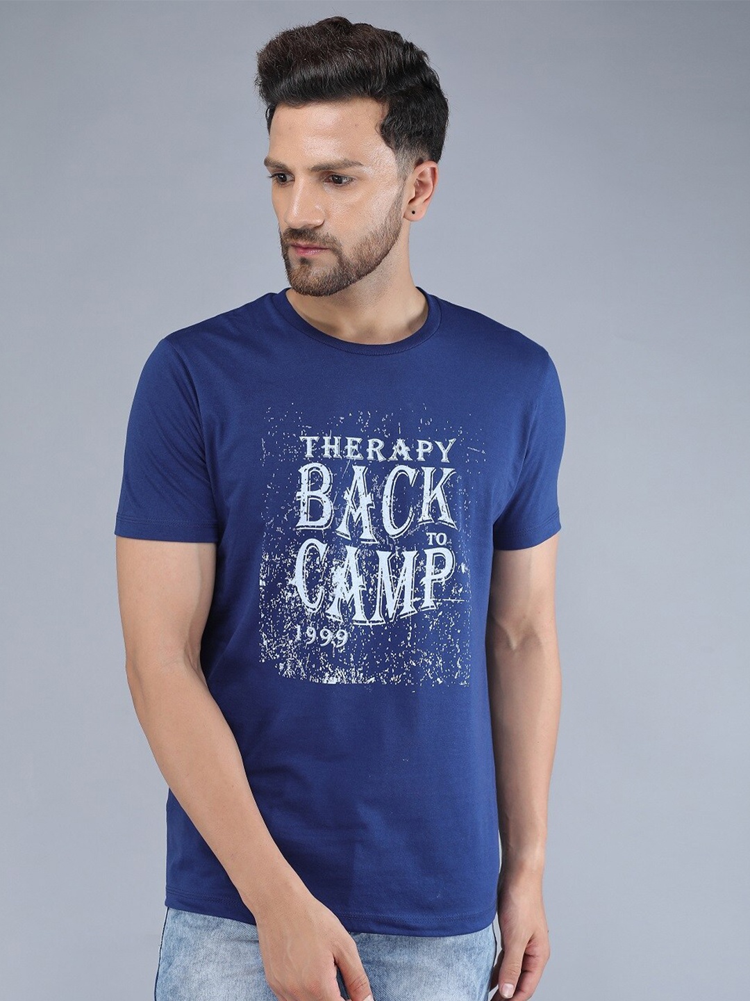 

TQS Typography Printed Slim Fit Pure Cotton Casual T-shirt, Blue