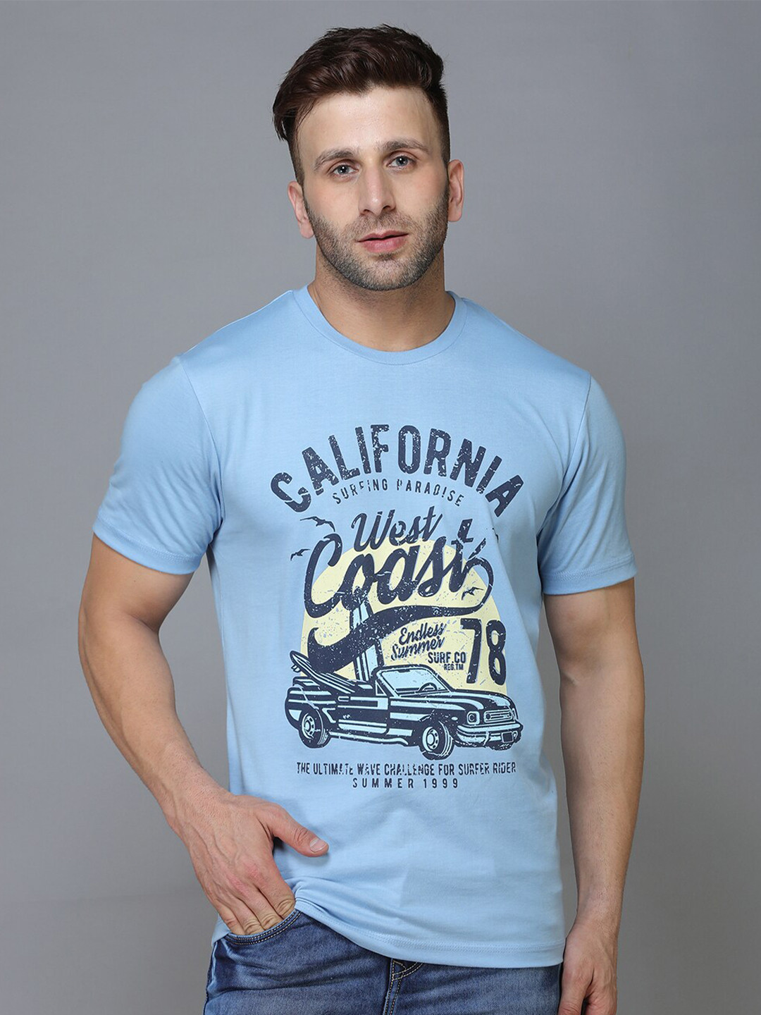 

TQS Typography Printed Cotton T-shirt, Blue