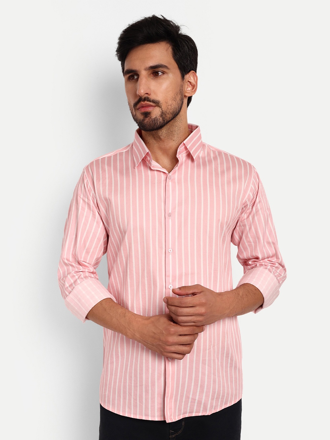 

Urban Scissors India Slim Slim Fit Vertical Striped Spread Collar Casual Shirt, Pink
