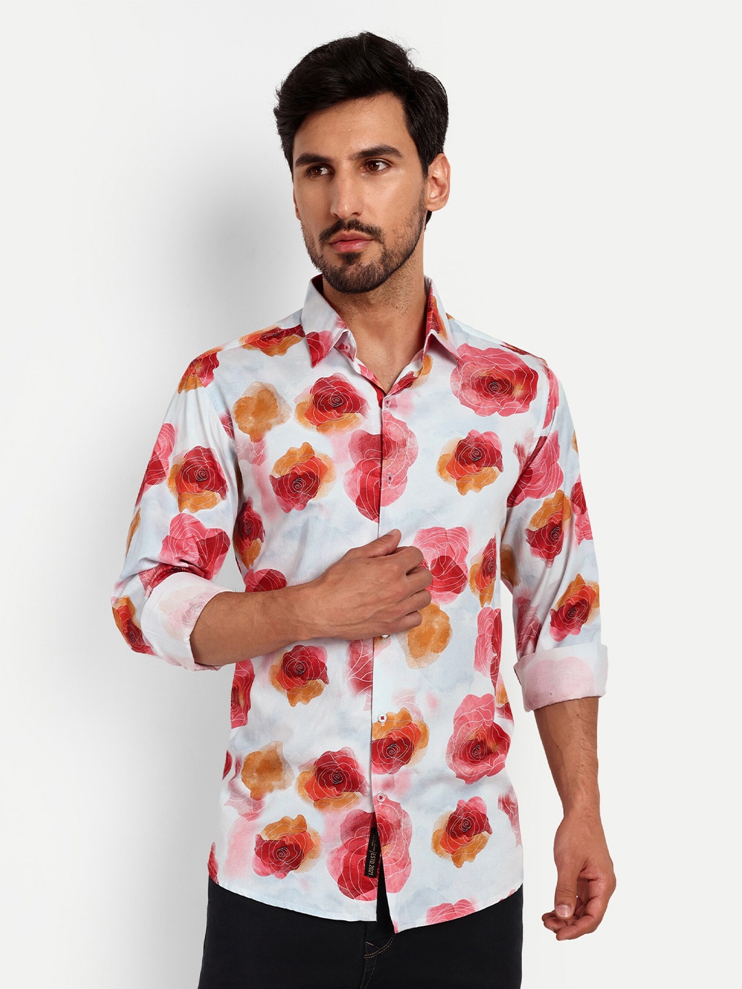 

Urban Scissors India Slim Slim Fit Floral Printed Spread Collar Pure Cotton Casual Shirt, White