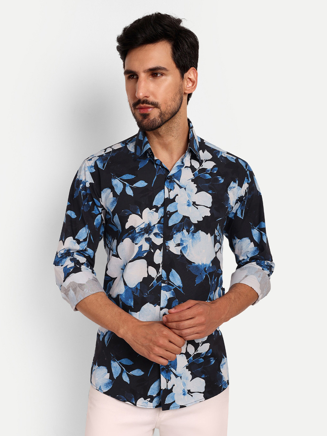 

Urban Scissors Floral Printed Indian Slim Slim Fit Pure Cotton Casual Shirt, Blue