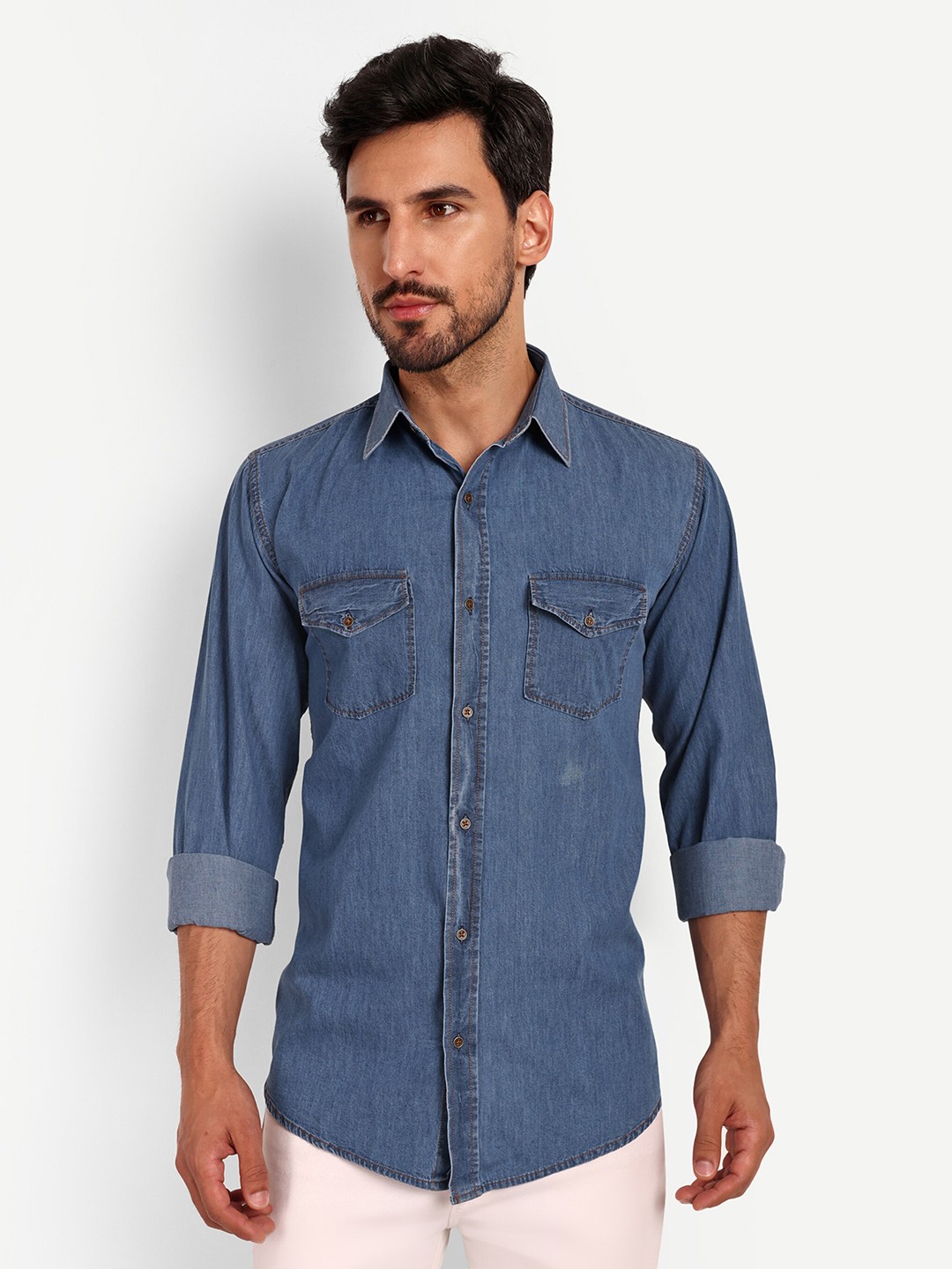 

Urban Scissors India Slim Slim Fit Spread Collar Denim Casual Shirt, Blue
