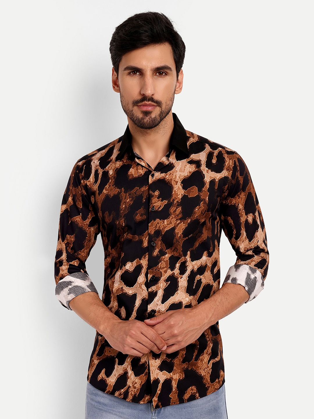 

Urban Scissors Animal Printed Indian Slim Slim Fit Pure Cotton Casual Shirt, Brown