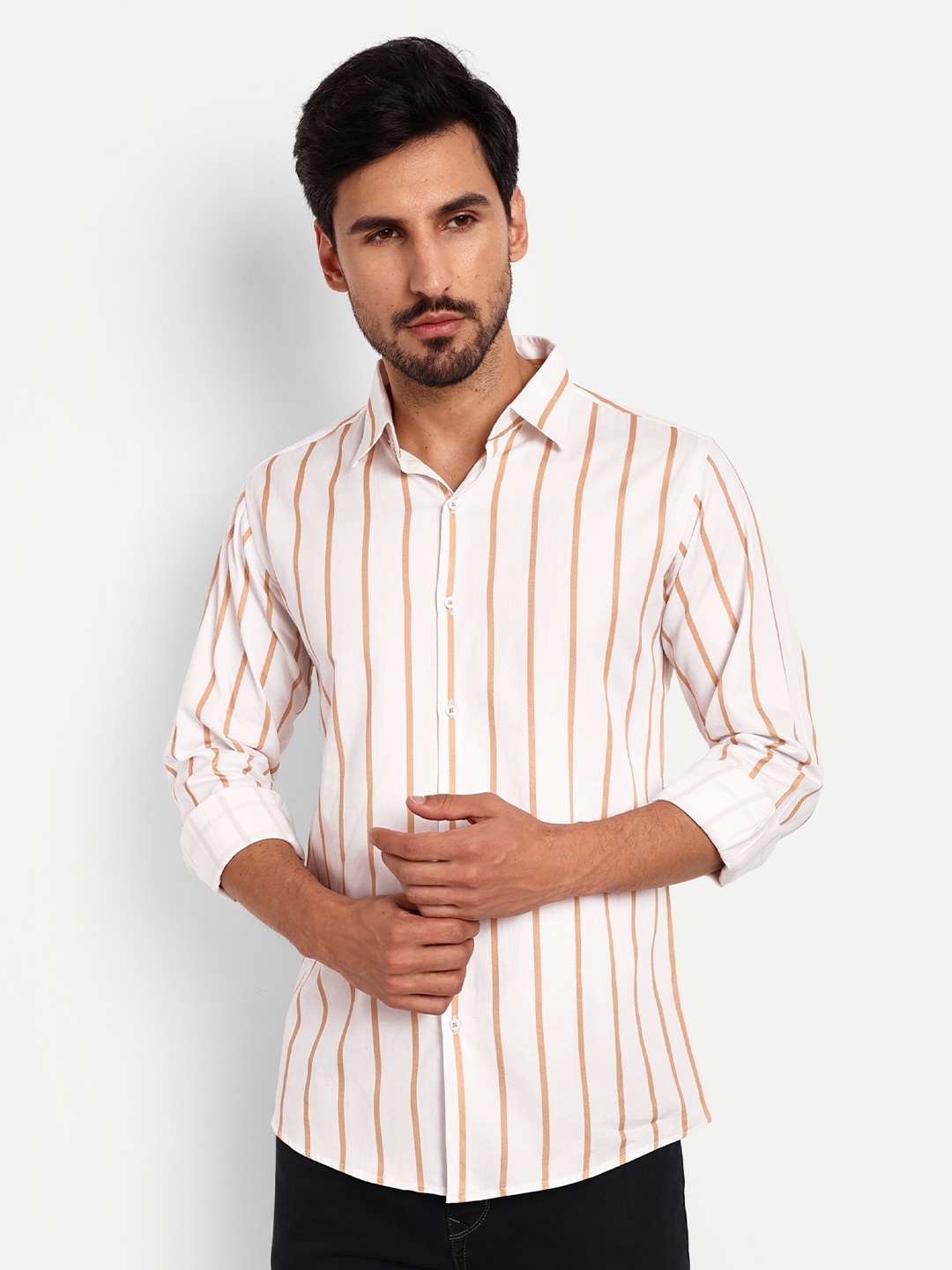 

Urban Scissors India Slim Fit Striped Pure Cotton Casual Shirt, White