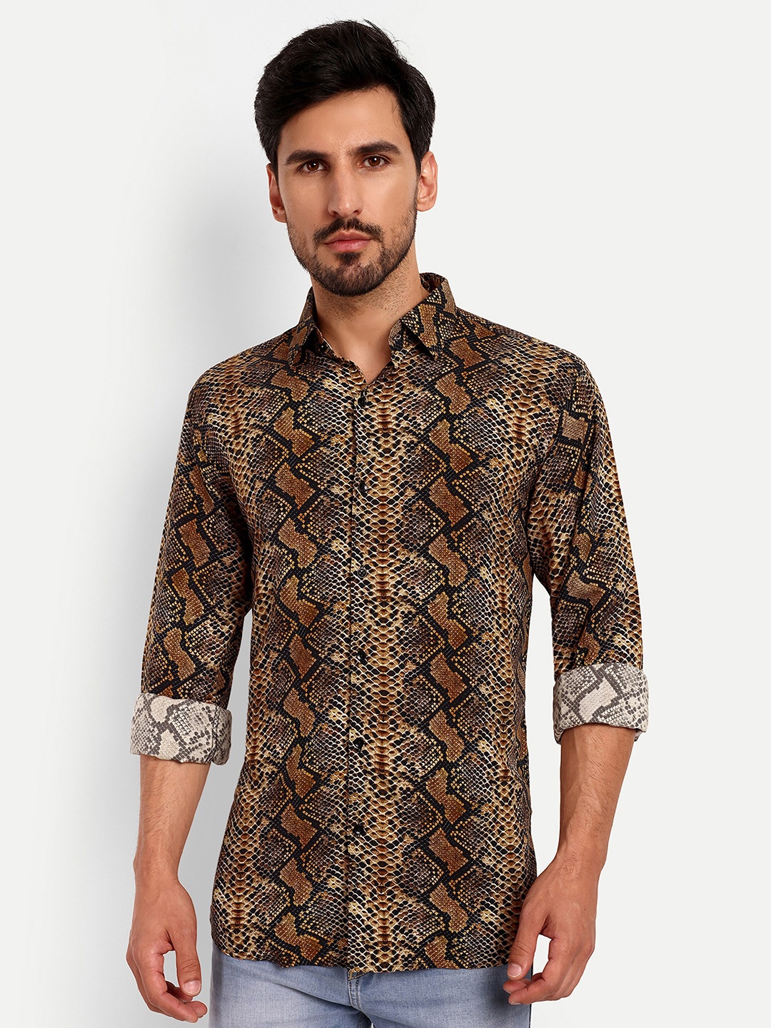 

Urban Scissors Animal Printed Indian Slim Slim Fit Pure Cotton Casual Shirt, Brown