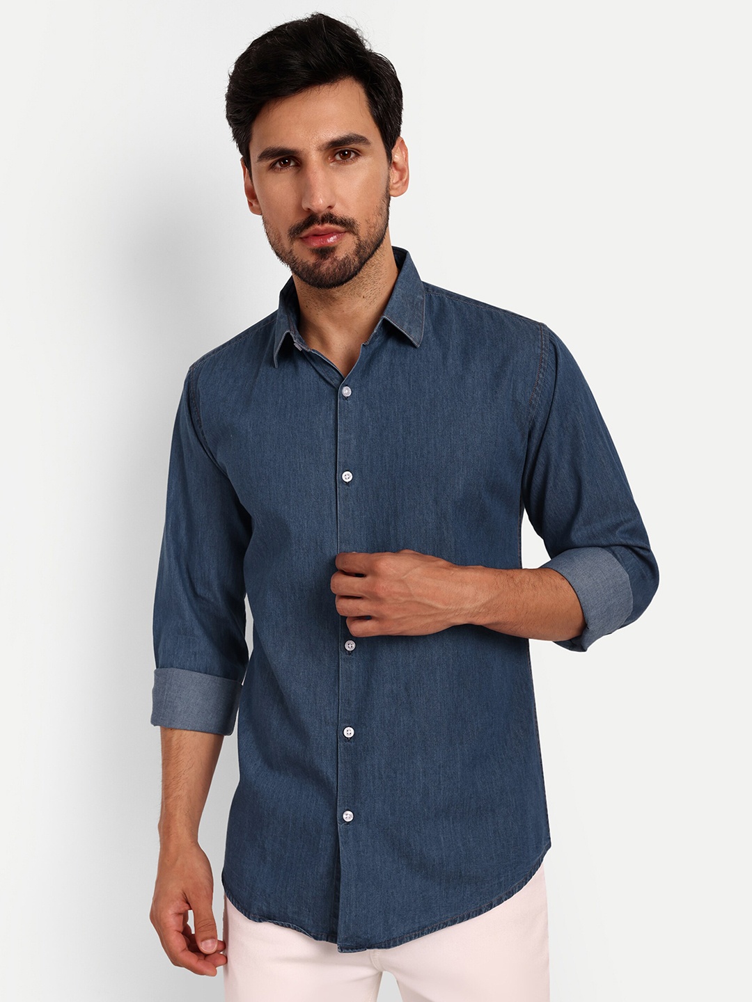 

Urban Scissors India Slim Slim Fit Spread Collar Denim Casual Shirt, Blue