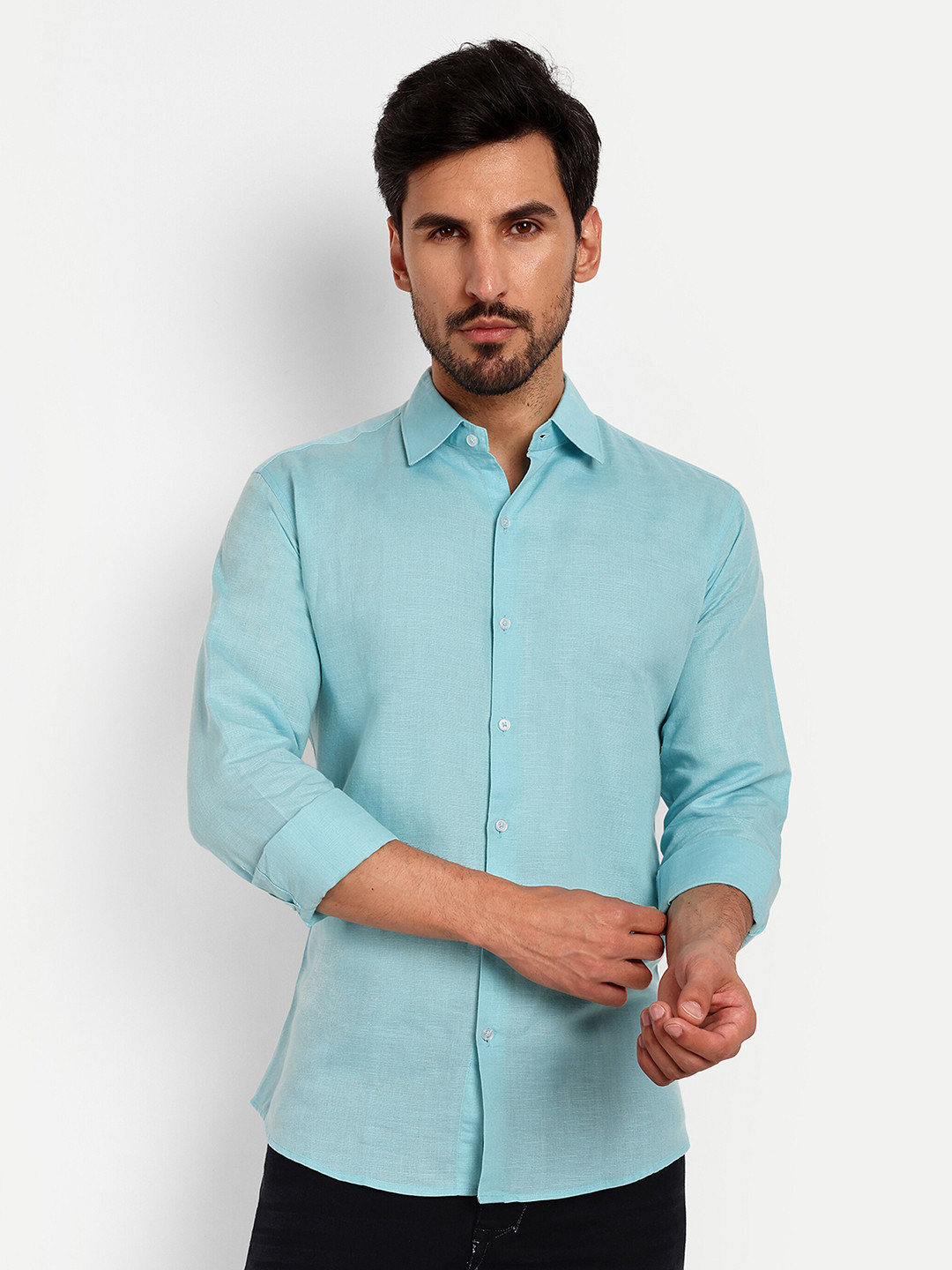 

Urban Scissors Indian Slim Slim Fit Pure Linen Casual Shirt, Blue