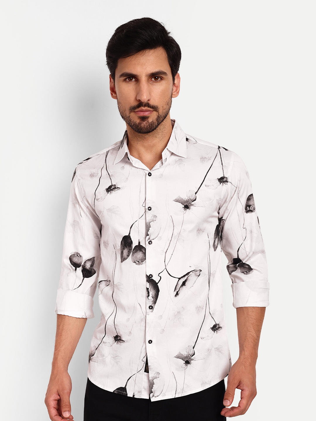 

Urban Scissors Floral Printed Indian Slim Slim Fit Pure Cotton Casual Shirt, White