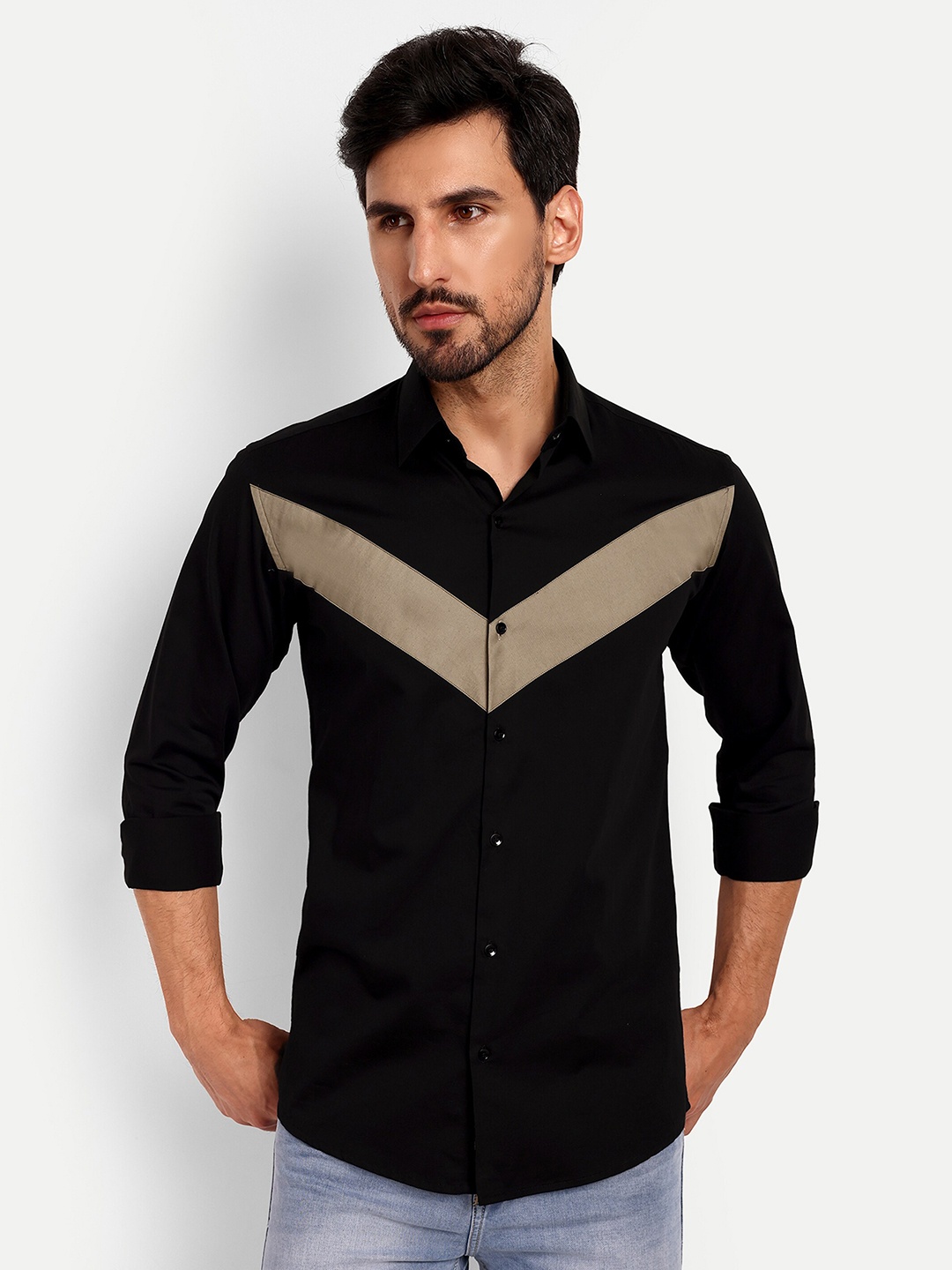

Urban Scissors Colourblocked Indian Slim Slim Fit Pure Cotton Casual Shirt, Black