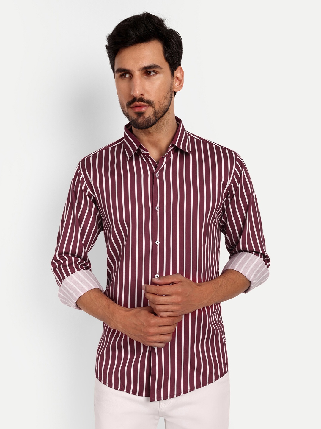 

Urban Scissors Striped Indian Slim Slim Fit Pure Cotton Casual Shirt, Purple