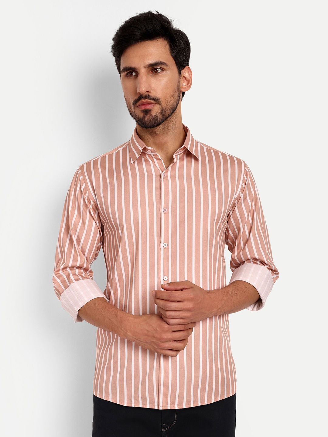 

Urban Scissors Striped Indian Slim Slim Fit Pure Cotton Casual Shirt, Brown