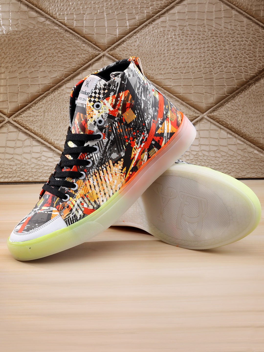 

Woakers Men Printed Waterproof Lining Mid-Top Sneakers, Orange