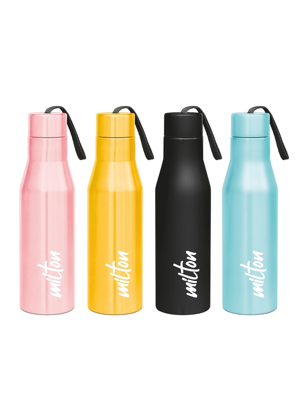 

Milton Super 1000 Set Of 4 Assorted Leak Proof Stainless Steel Water Bottle 1L Each, Black