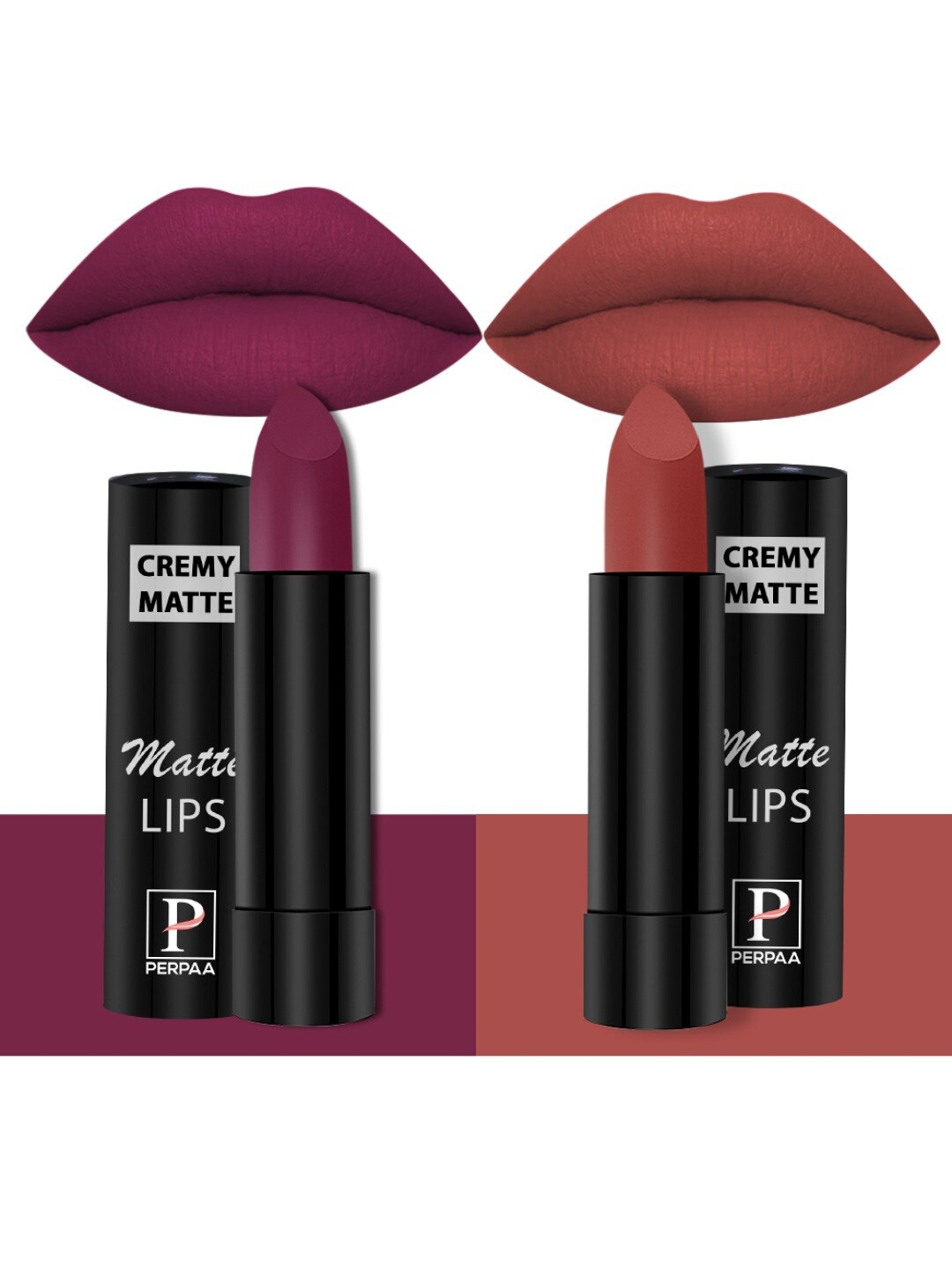 

PERPAA Set of 2 Creamy Matte Long Stay Intense Lipstick - Cherry Red 52 & Rust Orange 73, Purple