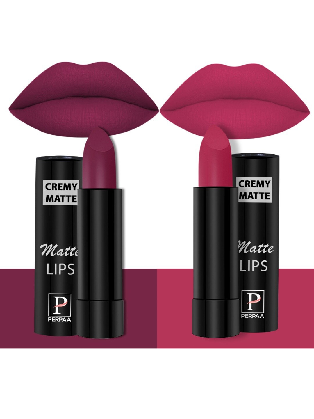 

PERPAA Set of 2 Creamy Matte Long Stay Lipstick - Cherry Red 52 & Strawberry Pink 92, Purple