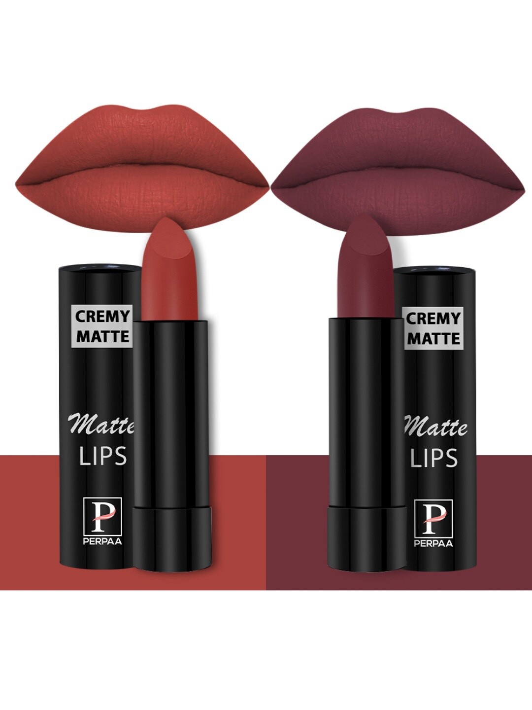 

PERPAA Set of 2 Creamy Matte Bullet Lipstick 3.5g Each - Red Bloom 55 & Tan Red 80, Rust