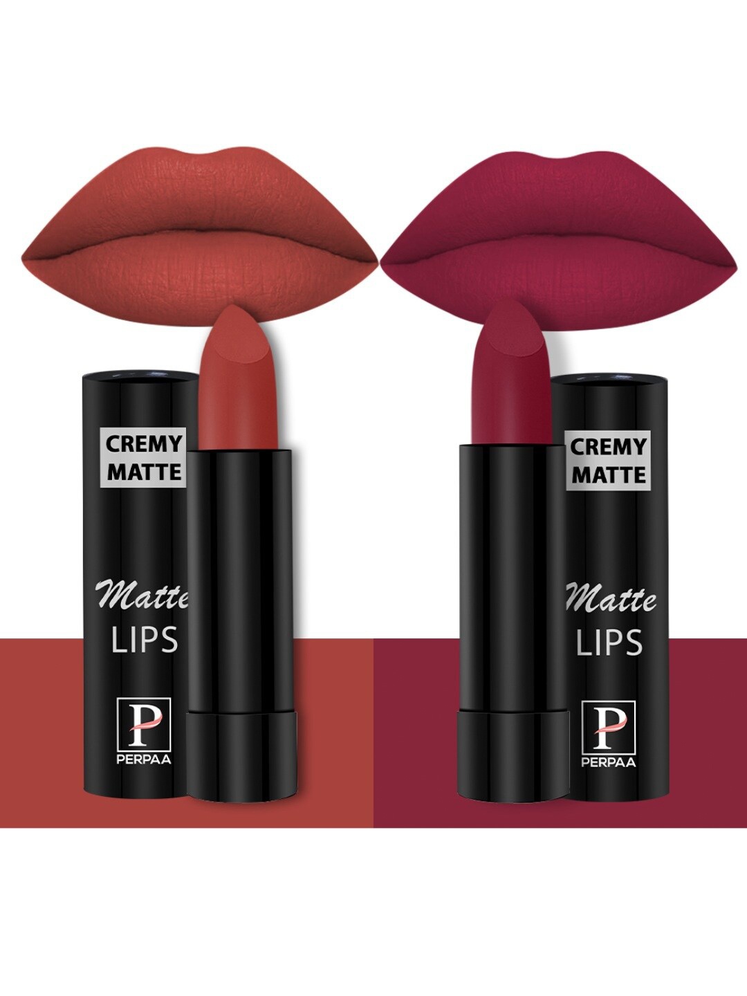 

PERPAA Set of 2 Creamy Matte Bullet Lipstick 3.5g Each - Red Bloom 55 & Candy Pink 87, Rust