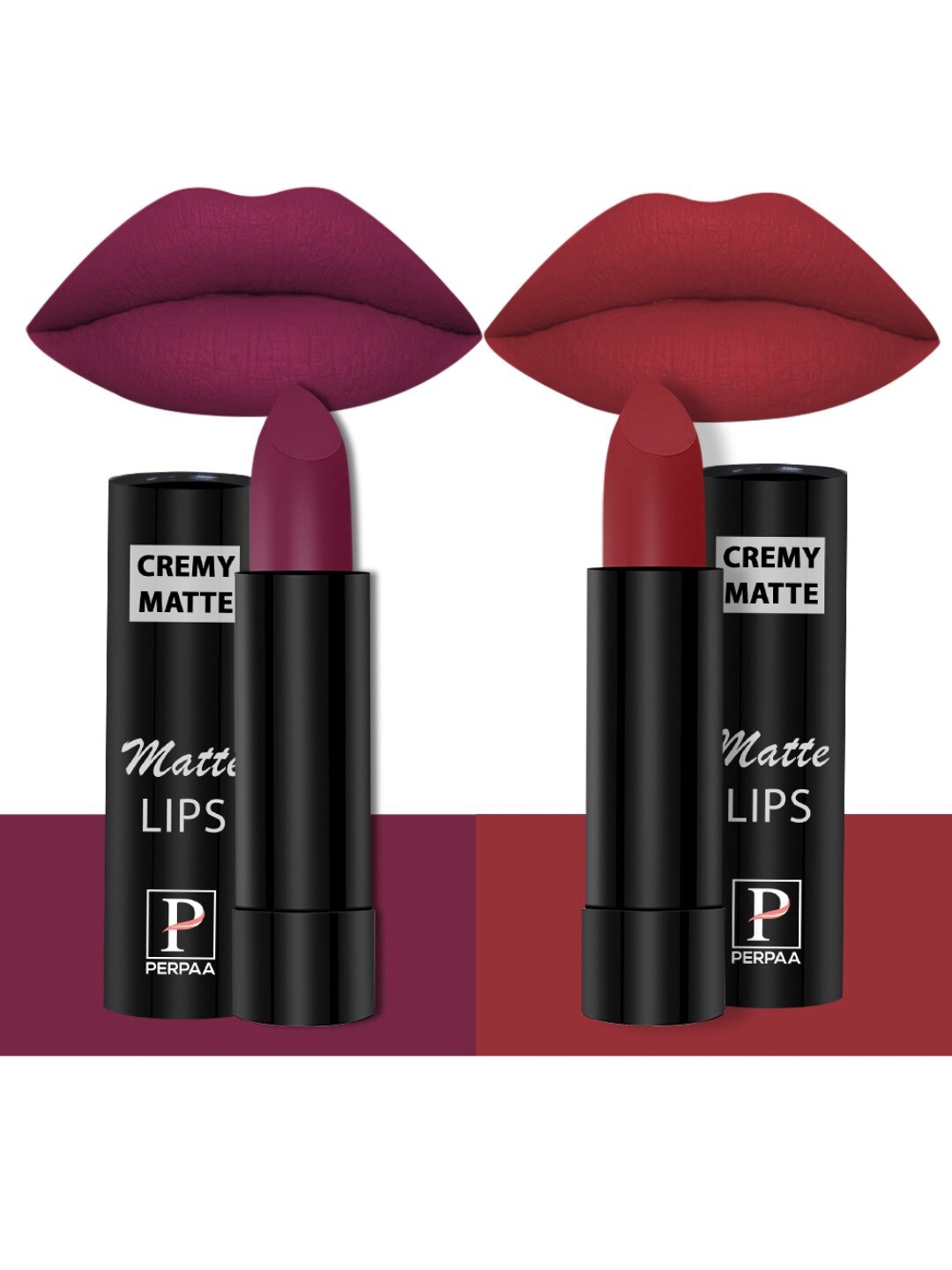 

PERPAA 2 Creamy Long Lasting Bullet Matte Lipstick - 3.5gmEach-Cherry Red52-Crimson red86, Multi