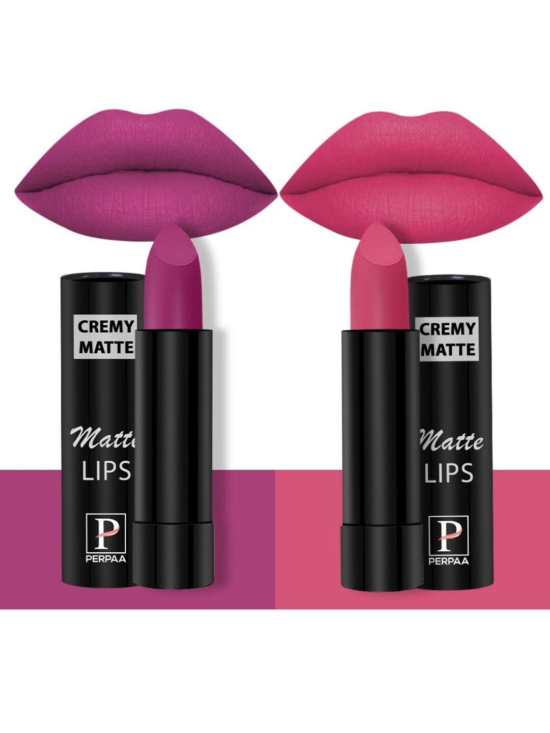 

PERPAA Creamy Matte 2-Pcs Long Lasting Bullet Lipstick -Rose Magenta 58 - Pink Fusion 60, Multi