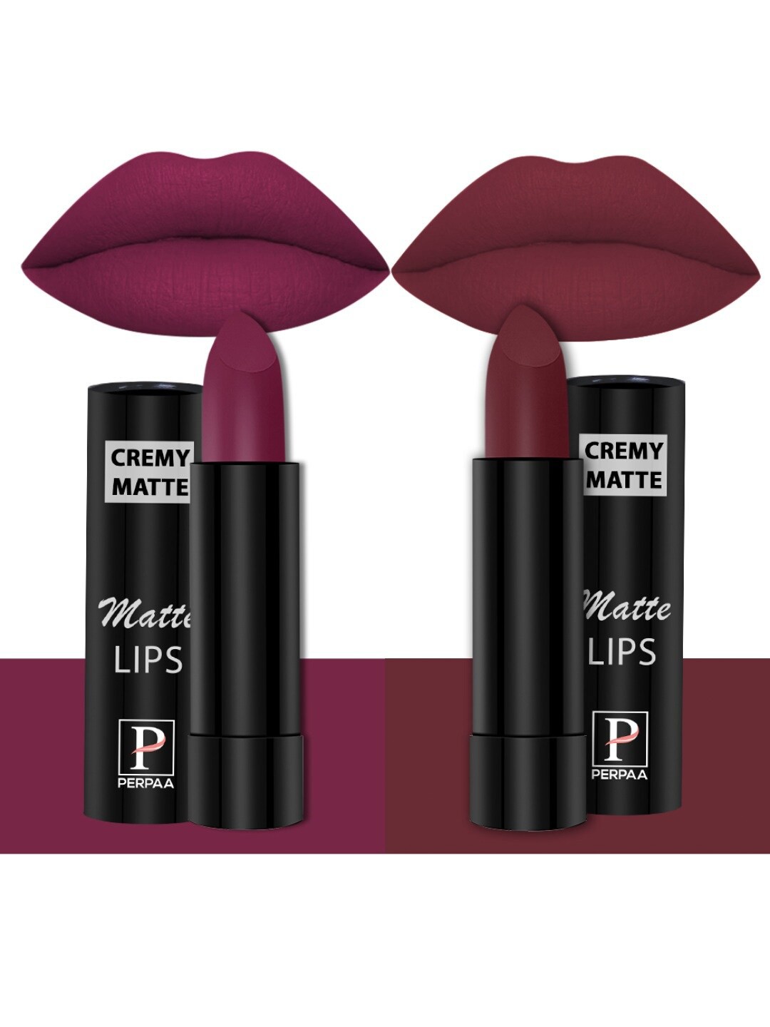 

PERPAA Creamy Matte 2-Pcs Long Lasting Bullet Lipstick -Cherry Red 52 - Cherry Maroon 95, Multi
