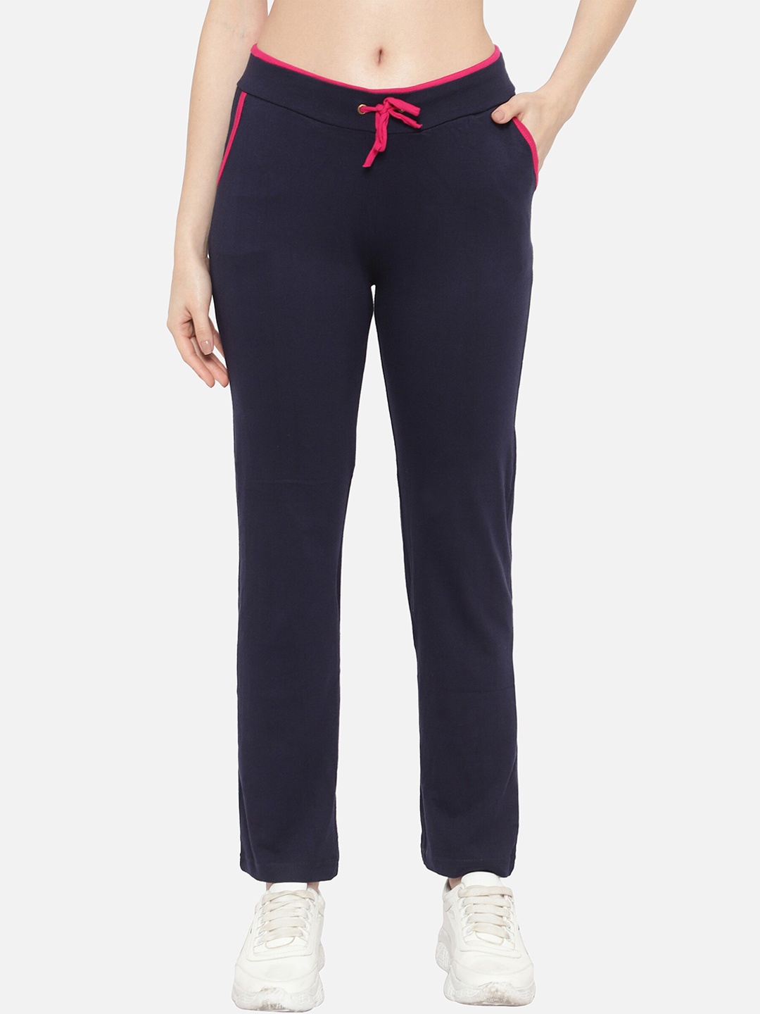 

Fasha Women Cotton Mid Rise Track Pants, Navy blue