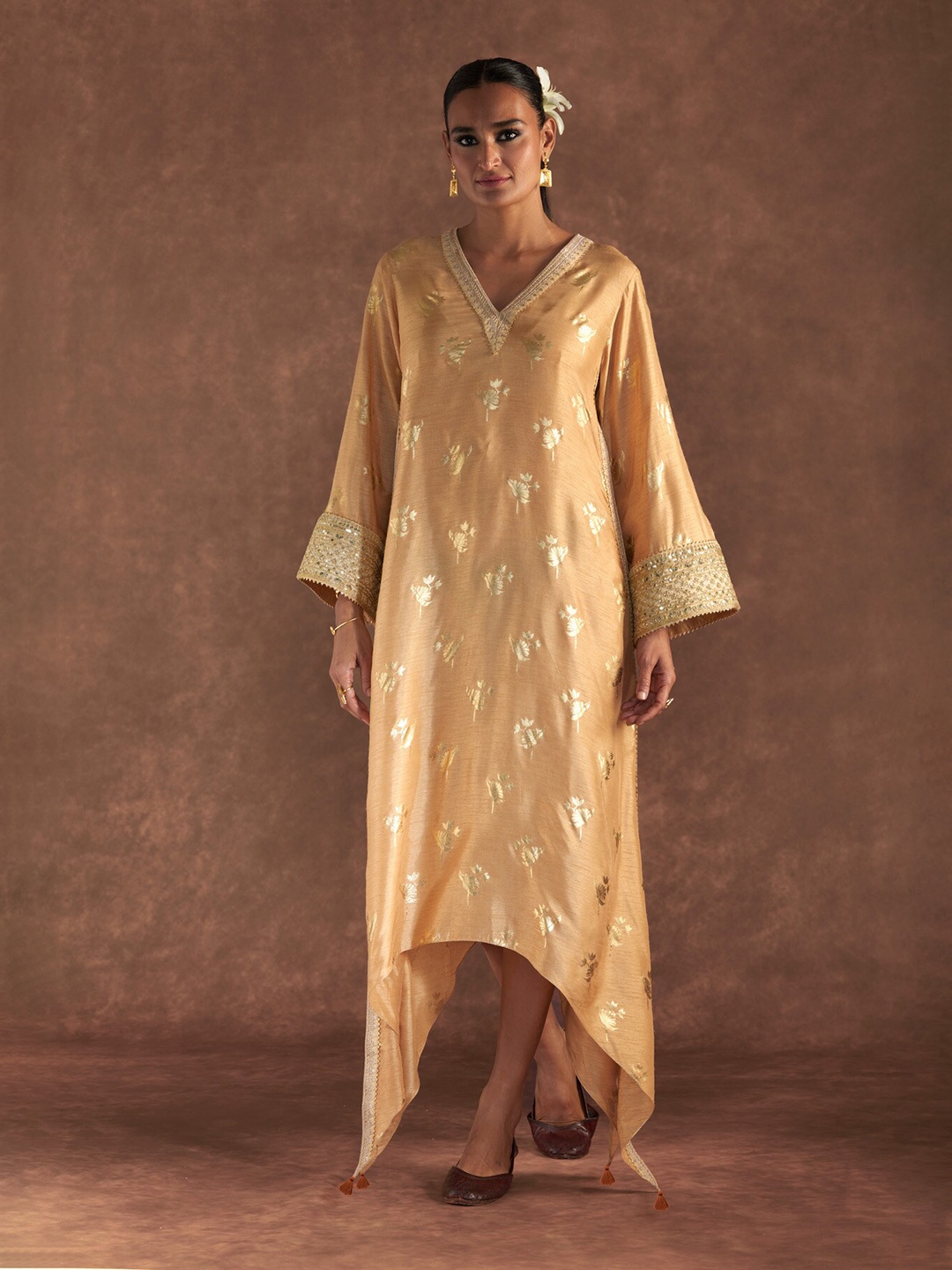 

Masaba Irisbud Flared Sleeves A-Line Maxi Kaftan Dress, Beige