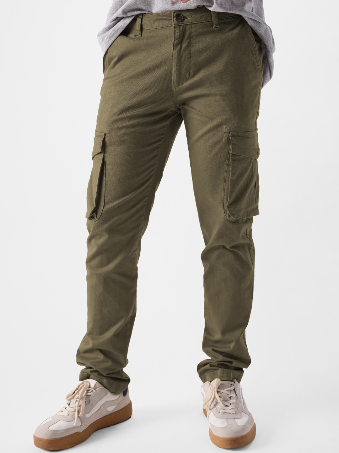 

The Souled Store Men Relaxed Mid-Rise Cargos, Olive