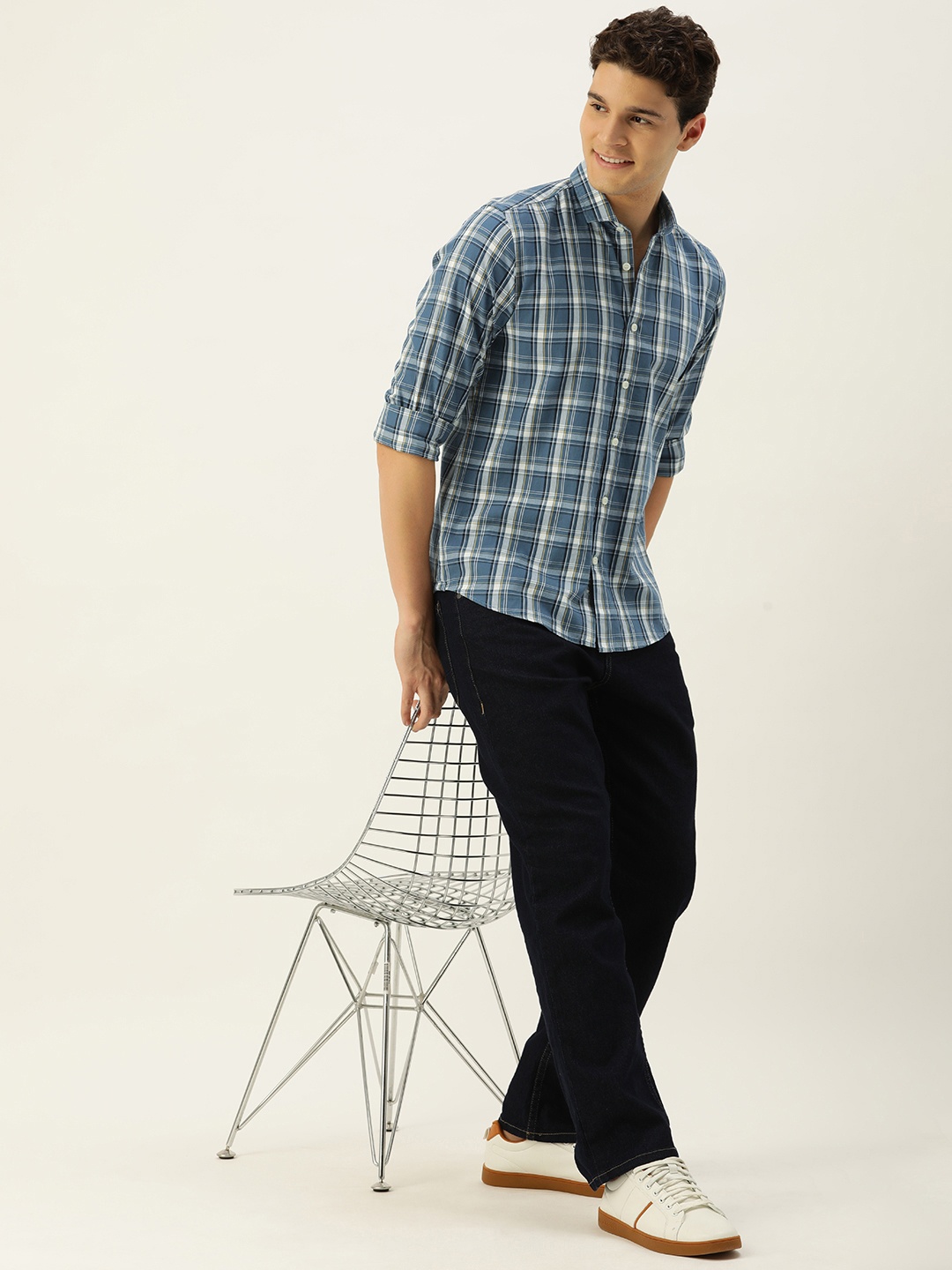 

Mast & Harbour Men Standard Checked Casual Pure Cotton Shirt, Grey
