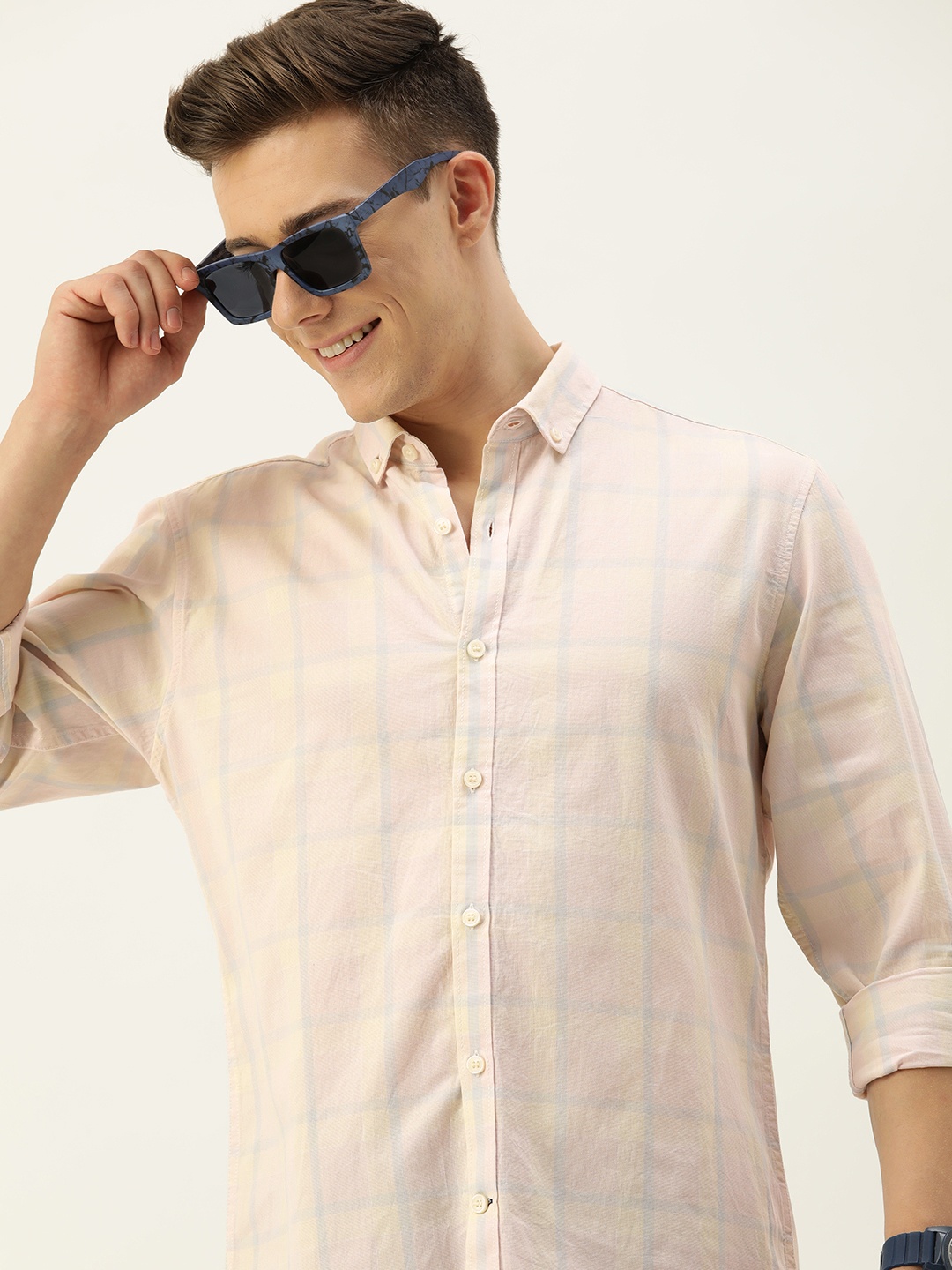 

Mast & Harbour Men Standard Opaque Checked Casual Pure Cotton Shirt, Pink