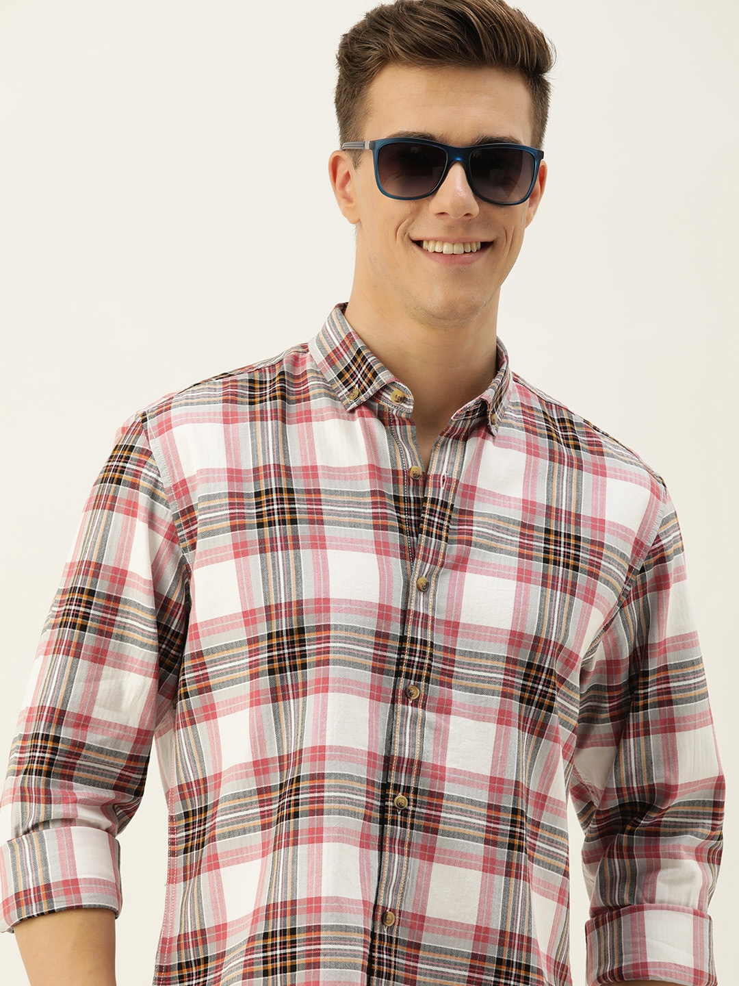 

Mast & Harbour Men Standard Checked Casual Pure Cotton Shirt, Maroon