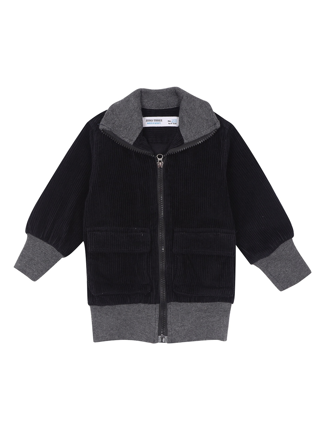 

ZERO THREE Boys Spread Collar Corduroy Open Front Jacket, Black