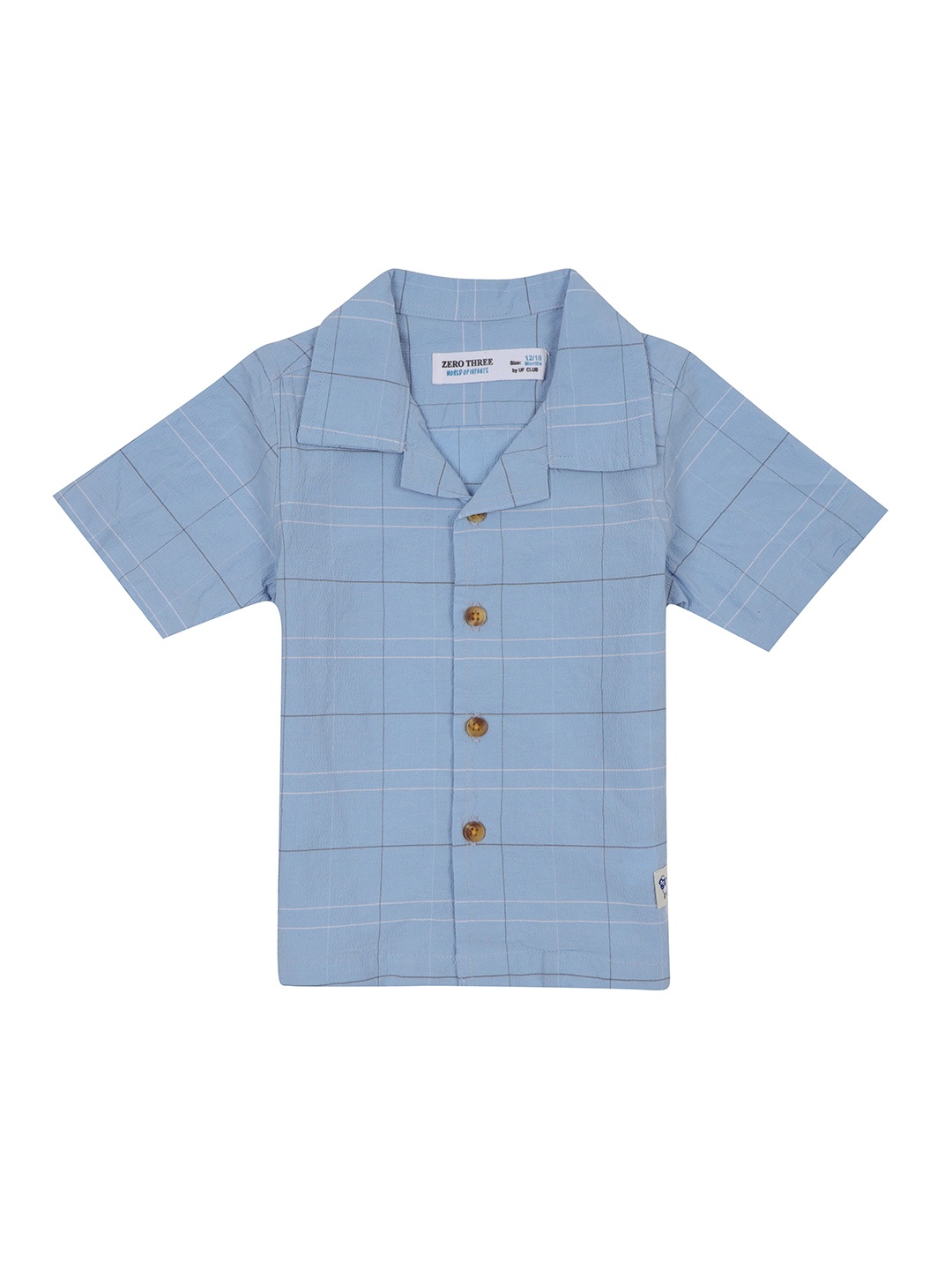 

ZERO THREE Comfort Boys Windowpane Checked Spread Collar Regular Fit Cotton Casual Shirt, Blue