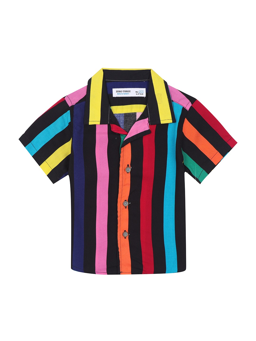 

ZERO THREE Comfort Boys Striped Regular Fit Spread Collar Cotton Casual Shirt, Black