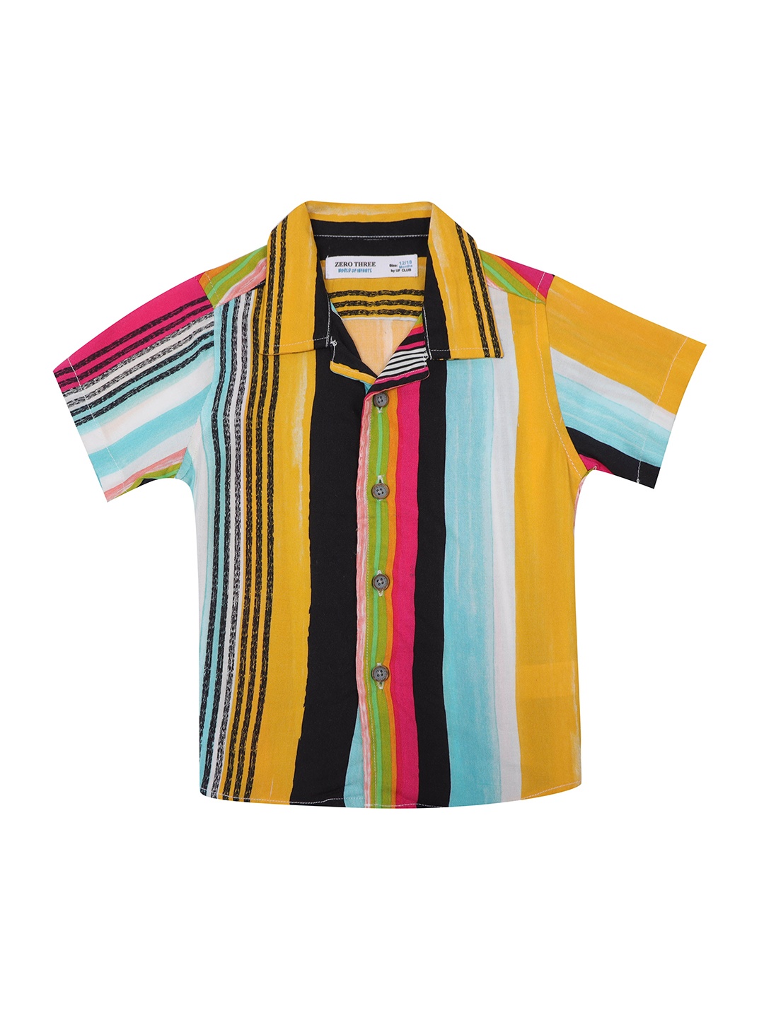 

ZERO THREE Comfort Boys Striped Printed Spread Collar Regular Fit Cotton Casual Shirt, Yellow