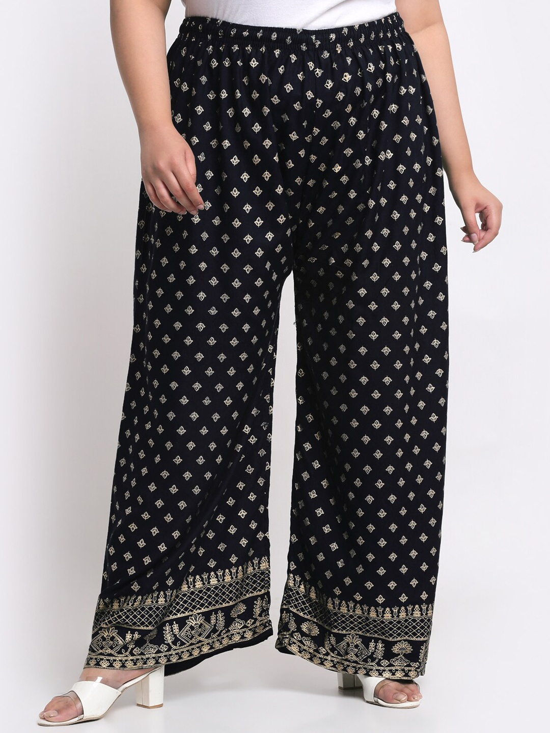 

Trend Level Ethnic Motifs Printed Ethnic Wide Leg Fit Palazzos, Black