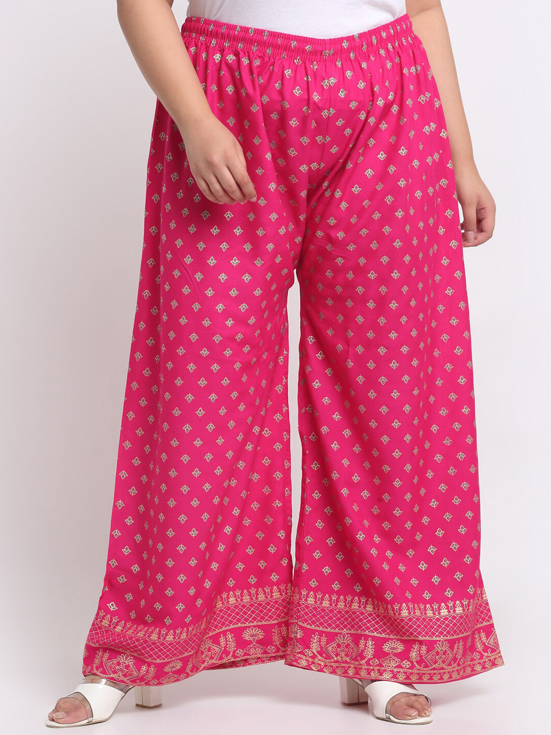 

Trend Level Ethnic Motifs Printed Flared Palazzos, Pink