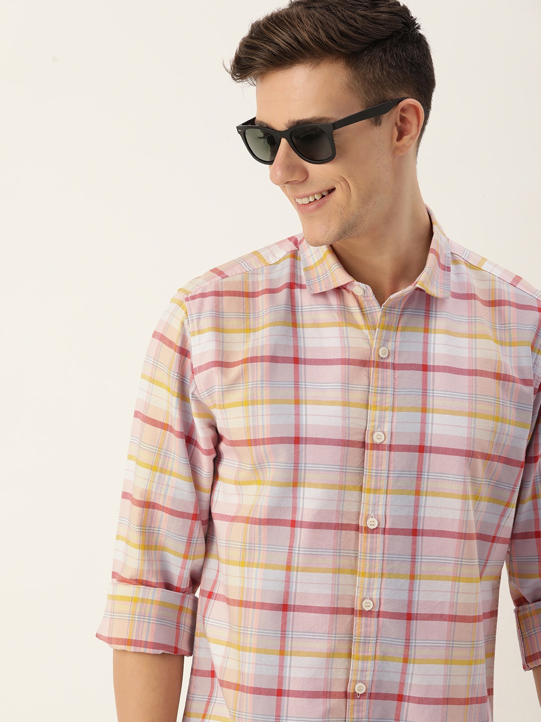 

Mast & Harbour Men Standard Opaque Checked Casual Pure Cotton Shirt, Pink