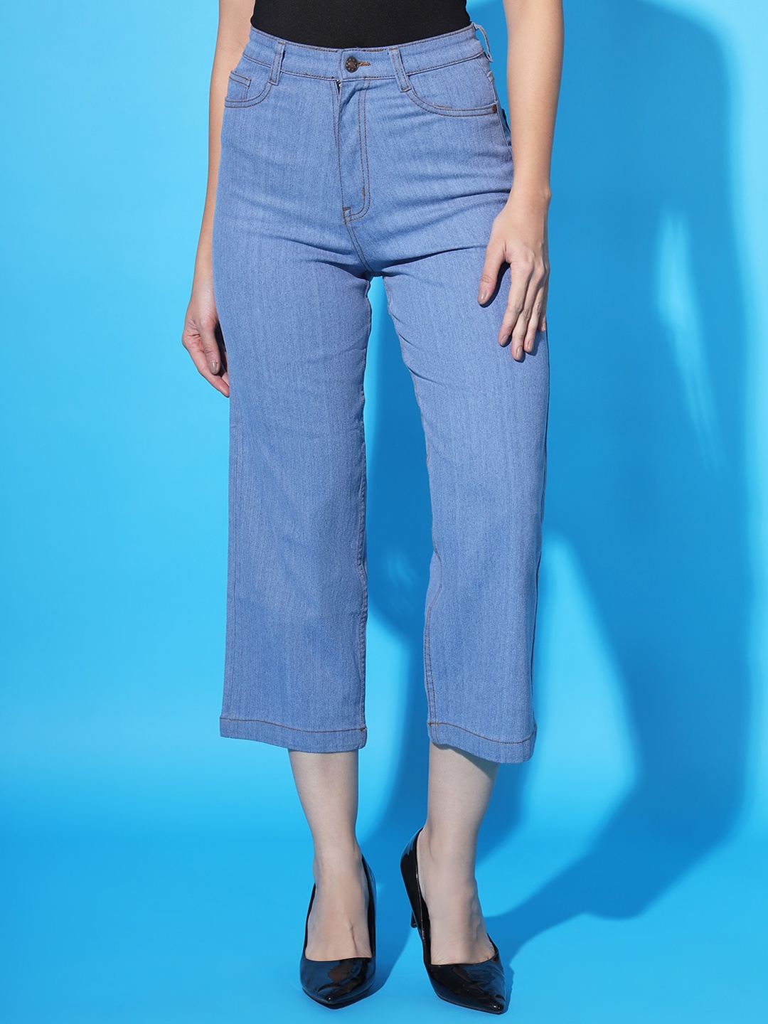 

BAESD Women Flared High-Rise Coloured Shade Cotton Jeans, Blue